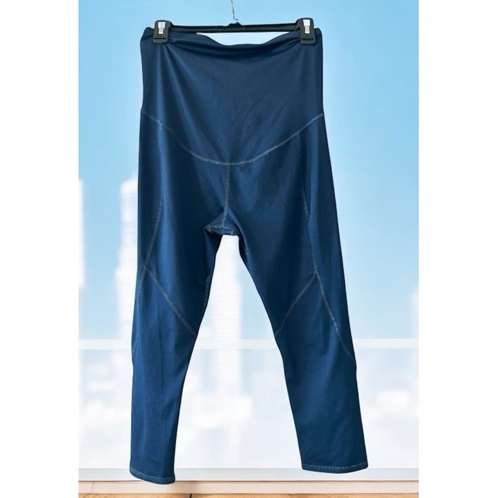 Maternity A:Glow Active Capri Leggings‎ Size Medium Navy Fully Belly Panel